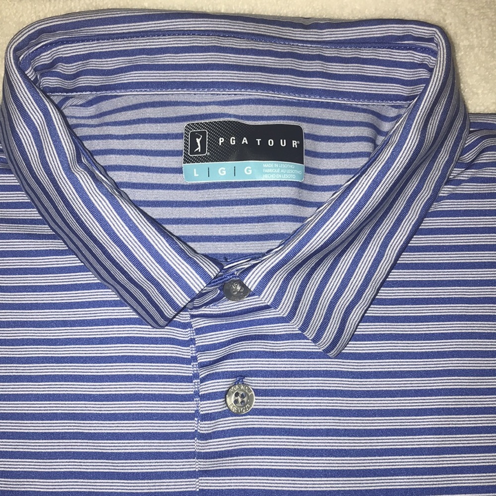 PGA TOUR polo GOlF shirt Blue with white stripes Size LG - Picture 3 of 10
